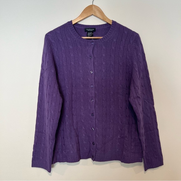 Lord & Taylor 100% Cashmere Button Down Cardigan Purple Size XL - Picture 3 of 13